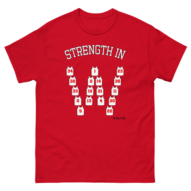 Red wisconsin badgers W strength in numbers graphic sports novelty t-shirt top